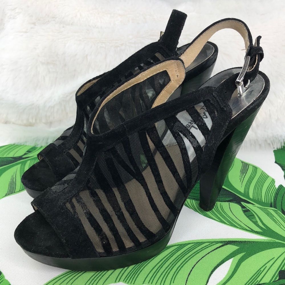 Michael Kors Black Zebra Peep Toe Wedge Heels 7